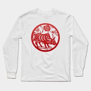 Chinese Zodiac Ox in Red Long Sleeve T-Shirt